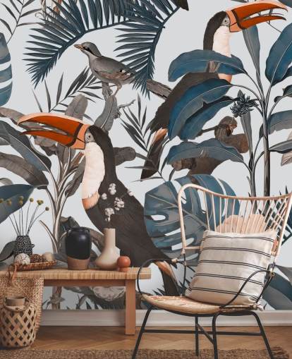 toucan in jungle illustrated wallpaper