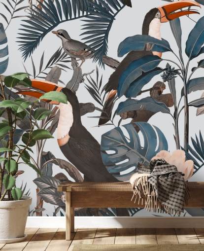 toucan i jungle illustreret tapet