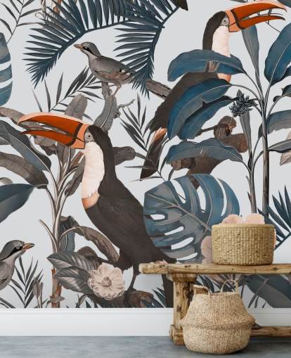 toucan in jungle illustrated wallpaper