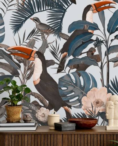 toekan in jungle geïllustreerd behang