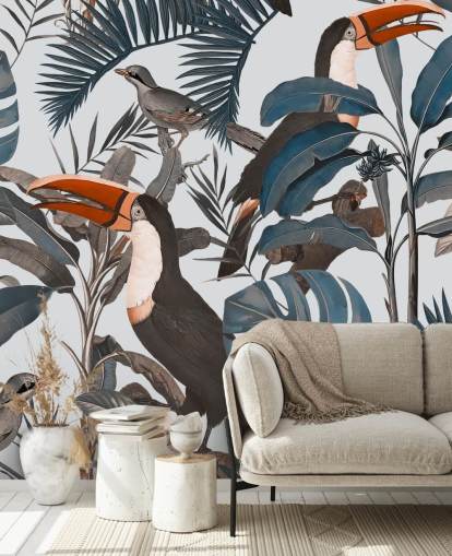 toucan in jungle illustrated wallpaper