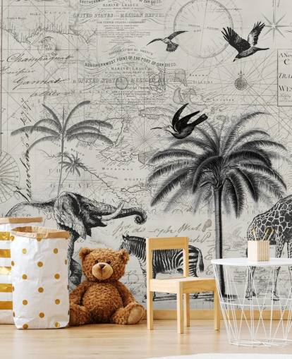 black and white jungle vintage illustration of trees, giraffe, elephant wallpaper black and white jungle vintage illustration of trees, giraffe, elephant wallpaper
