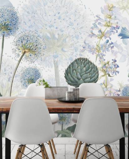 papier peint mural personnalisé bleu et blanc de fleurs de prairie appelé Blue Wild Meadow par Sir Edward pour les chambres