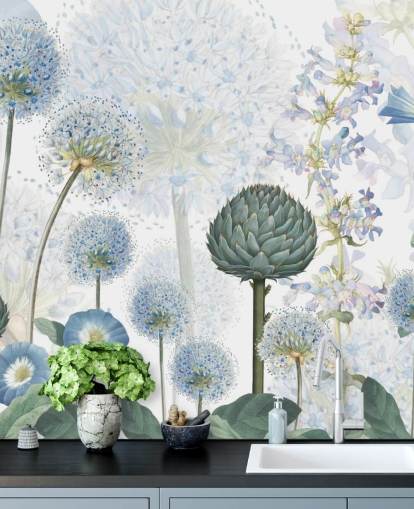 papier peint mural personnalisé bleu et blanc de fleurs de prairie appelé Blue Wild Meadow par Sir Edward pour les chambres
