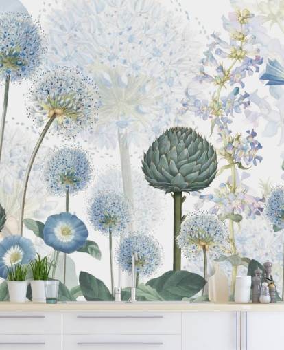 papier peint mural personnalisé bleu et blanc de fleurs de prairie appelé Blue Wild Meadow par Sir Edward pour les chambres