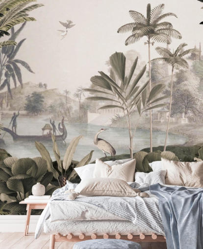 groene aanpasbare luipaardbehangmuurschildering genaamd Leopard Landscape van Sir Edward voor de woonkamer