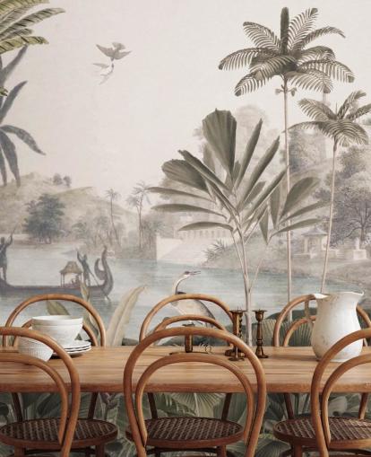 mural de papel pintado de leopardo verde personalizable llamado Leopard Landscape de Sir Edward para sala de estar