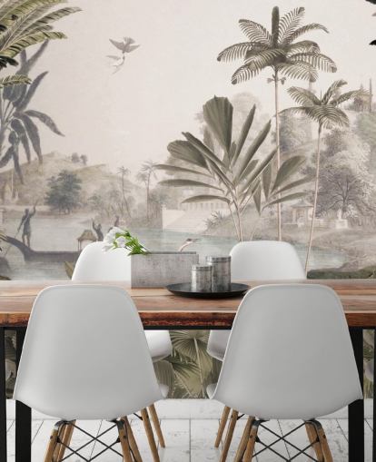 mural de papel de parede de leopardo personalizável verde chamado Leopard Landscape de Sir Edward para sala de estar