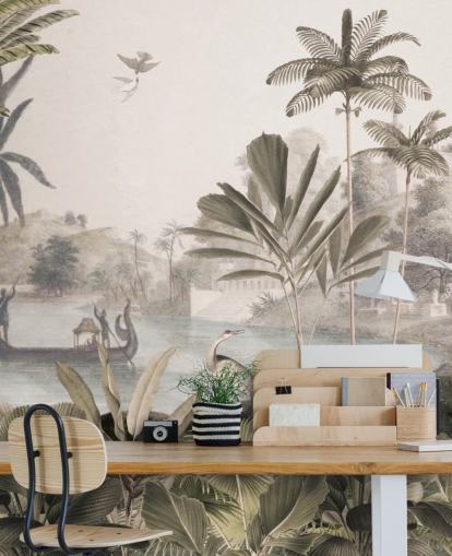 papier peint mural léopard personnalisable vert appelé Leopard Landscape par Sir Edward pour le salon papier peint mural léopard personnalisable vert appelé Leopard Landscape par Sir Edward pour le salon