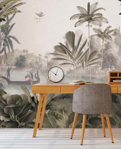 green customisable leopard wallpaper mural called Leopard Landscape by Sir Edward for living room