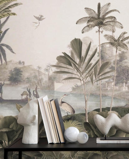 green customisable leopard wallpaper mural called Leopard Landscape by Sir Edward for living room