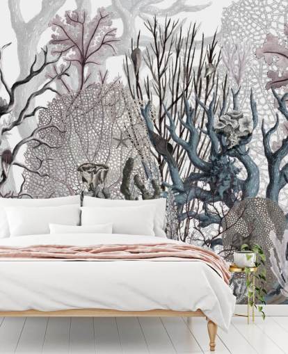 illustrated vintage purple and blue coral wallpaper illustrated vintage purple and blue coral wallpaper