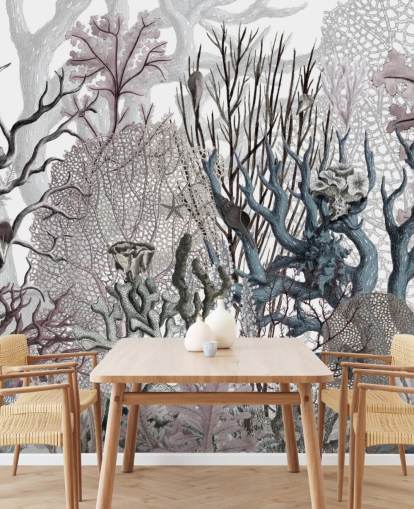 papel de parede de coral roxo e azul vintage ilustrado