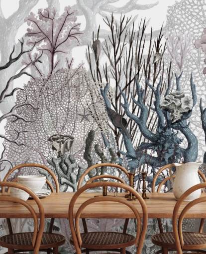 illustrated vintage purple and blue coral wallpaper