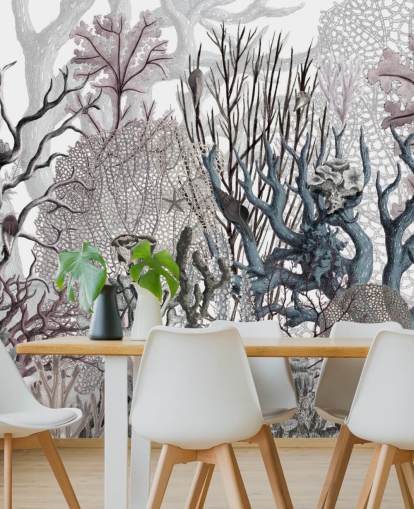 illustrated vintage purple and blue coral wallpaper