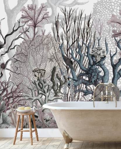 illustrated vintage purple and blue coral wallpaper