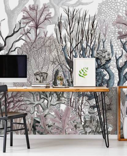 illustrert vintage lilla og blå korall tapet illustrert vintage lilla og blå korall tapet