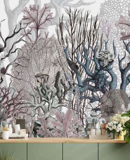 papel de parede de coral roxo e azul vintage ilustrado