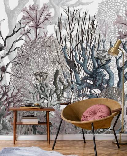illustrated vintage purple and blue coral wallpaper
