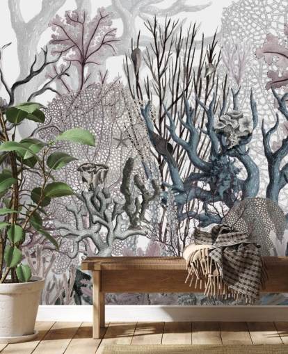 papel de parede de coral roxo e azul vintage ilustrado