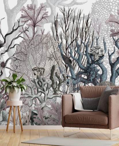 illustrierte Vintage lila und blaue Korallen Tapete