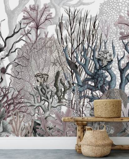 illustrated vintage purple and blue coral wallpaper illustrated vintage purple and blue coral wallpaper