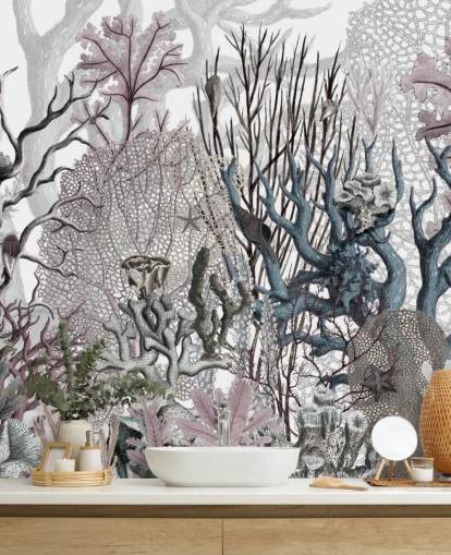 illustrert vintage lilla og blå korall tapet