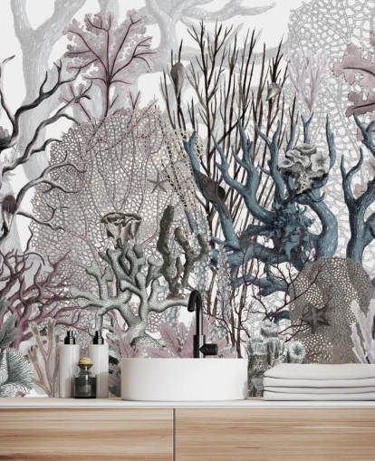 illustrated vintage purple and blue coral wallpaper