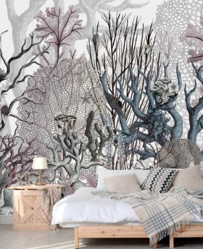 papel de parede de coral roxo e azul vintage ilustrado