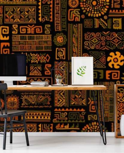 papier peint motifs tribaux orange