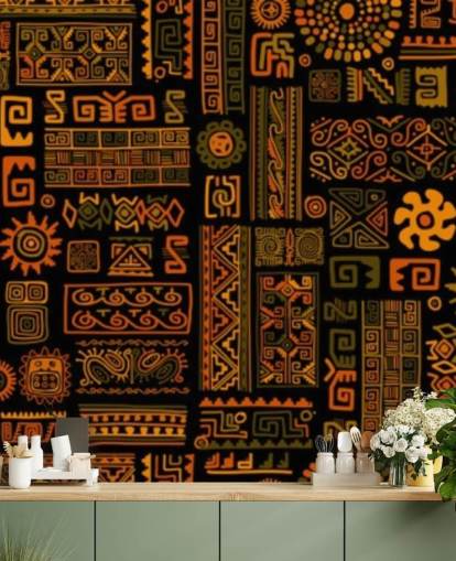 oranje tribal patronen behang