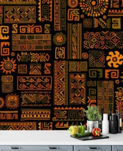 oranje tribal patronen behang