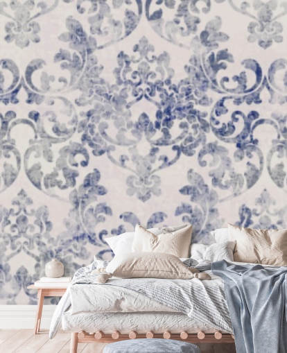 blue and white damask wallpaper