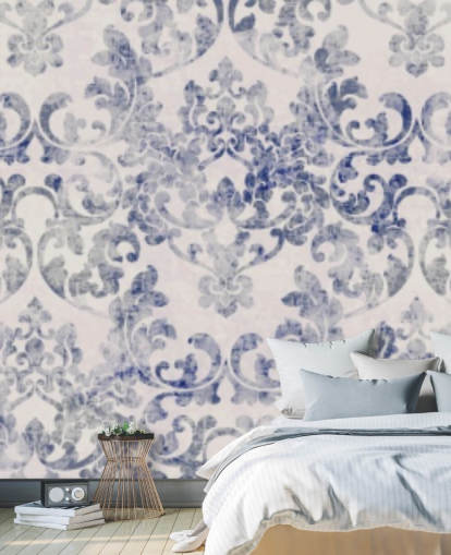 carta da parati damascata blu e bianca carta da parati damascata blu e bianca