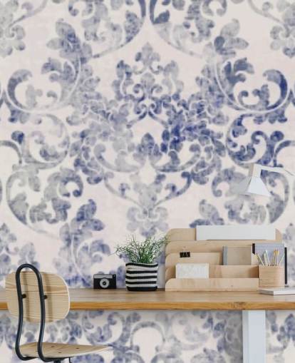 blå og hvit damask tapet blå og hvit damask tapet