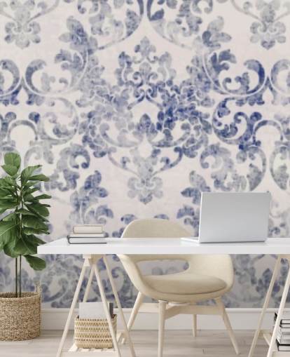 blue and white damask wallpaper