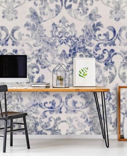 blå og hvit damask tapet blå og hvit damask tapet