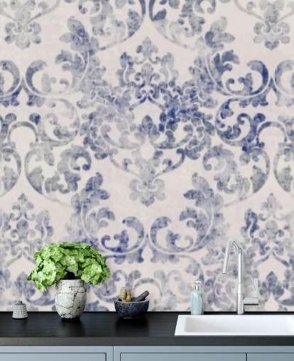 blå og hvid damask tapet blå og hvid damask tapet