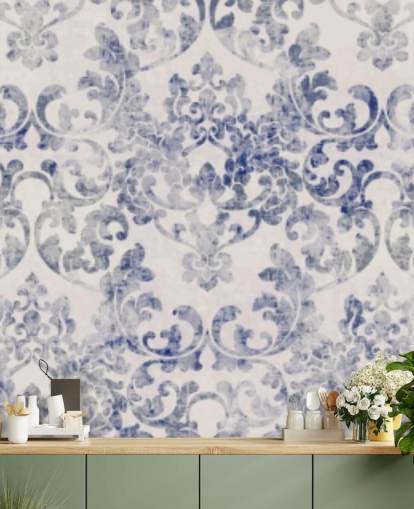 blue and white damask wallpaper