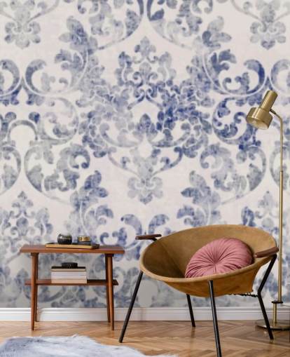 blue and white damask wallpaper