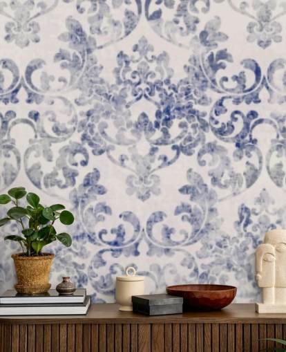 blå og hvid damask tapet blå og hvid damask tapet