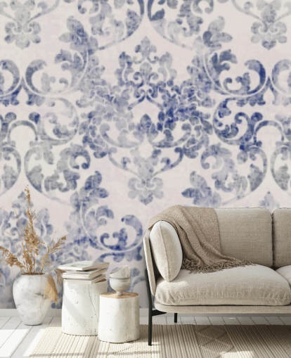 blue and white damask wallpaper