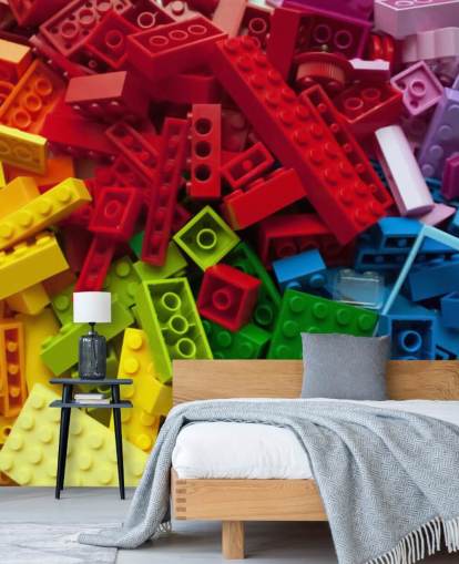 papel pintado de ladrillos de juguete de colores en una pila