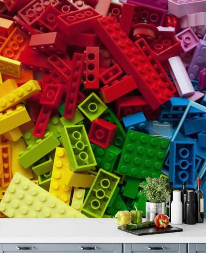 carta da parati per bambini colorati con mattoni giocattolo in una pila