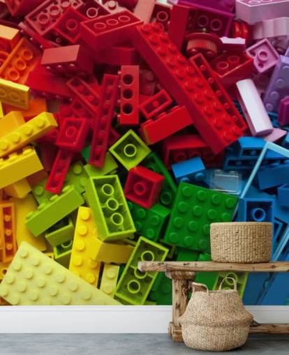 papel pintado de ladrillos de juguete de colores en una pila