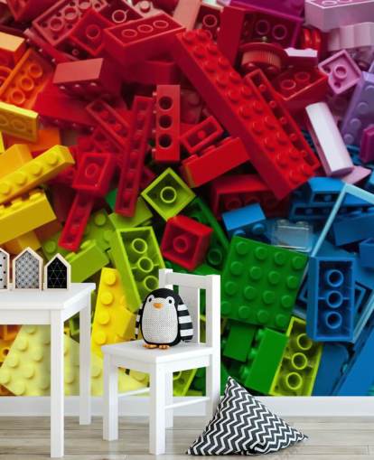 carta da parati per bambini colorati con mattoni giocattolo in una pila