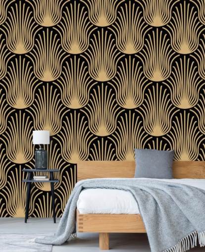 black and gold coloured art deco wallpaper
