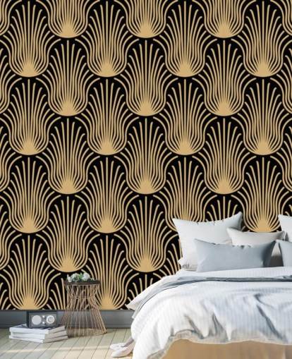 black and gold coloured art deco wallpaper