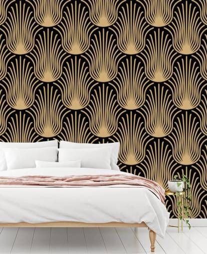 black and gold coloured art deco wallpaper