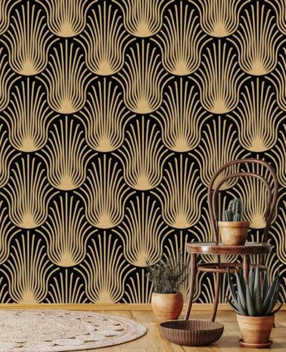 papel de parede art deco preto e dourado papel de parede art deco preto e dourado